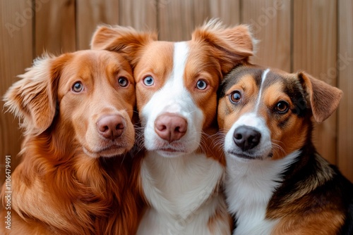 Three adorable dogs pose together, showcasing their unique personalities and charm. Generative AI