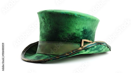 A whimsical green top hat, often associated with festive occasions and characters like the Mad Hatter.