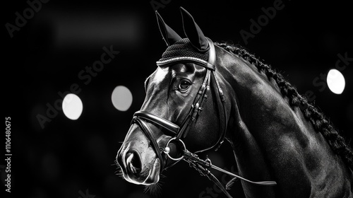 Black Horse Portrait with Braided Mane photo