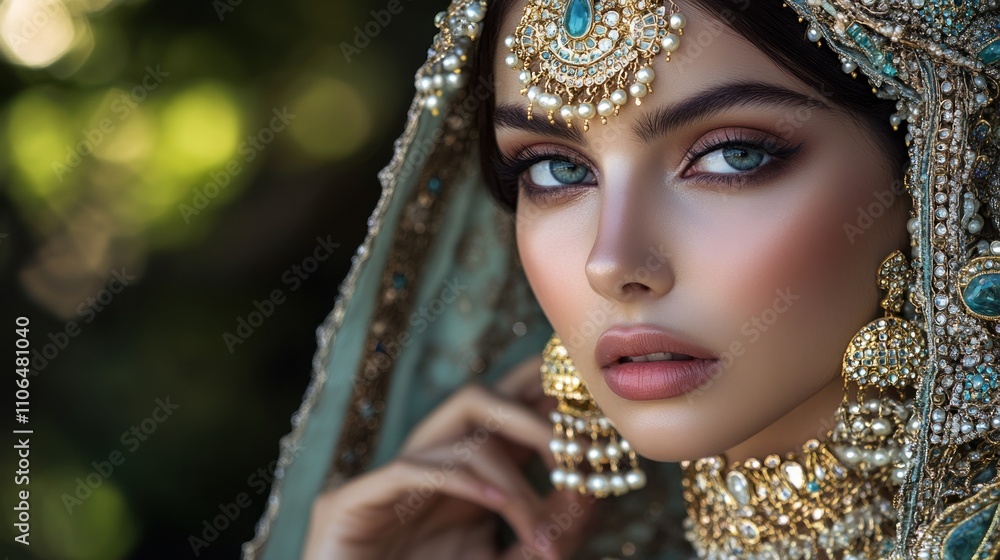 A Close-Up Portrait of a Beautiful Woman Adorned in Traditional Indian Jewelry A Close-Up Portrait of a Beautiful Woman Adorned in Traditional Indian Jewelry