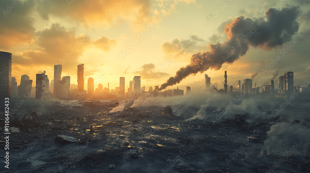 Obraz premium Concept of a global catastrophe: the Earth devastated by pollution, with the greenhouse effect and global warming wreaking havoc on our planet