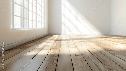 Illustration depicting a underfloor heating system installed beneath a wooden floor, rendered in 3D