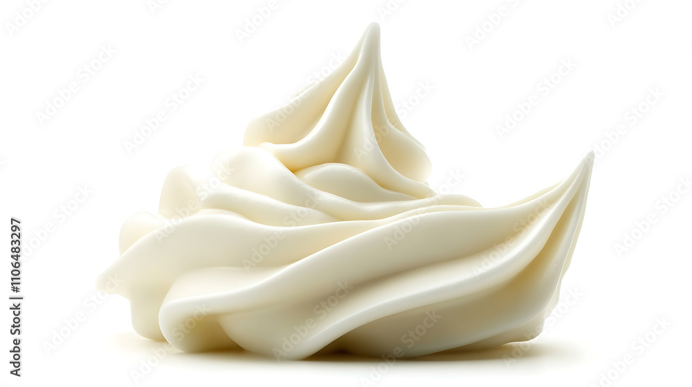 Realistic layers of creamy white yogurt texture isolated on a white background, resembling a pouring cream backdrop Realistic layers of creamy white yogurt texture isolated on a white background, resembling a pouring cream backdrop