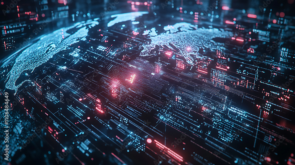 Global digital network connections Futuristic world map visualization Concept of global communication Global digital network connections Futuristic world map visualization Concept of global communication