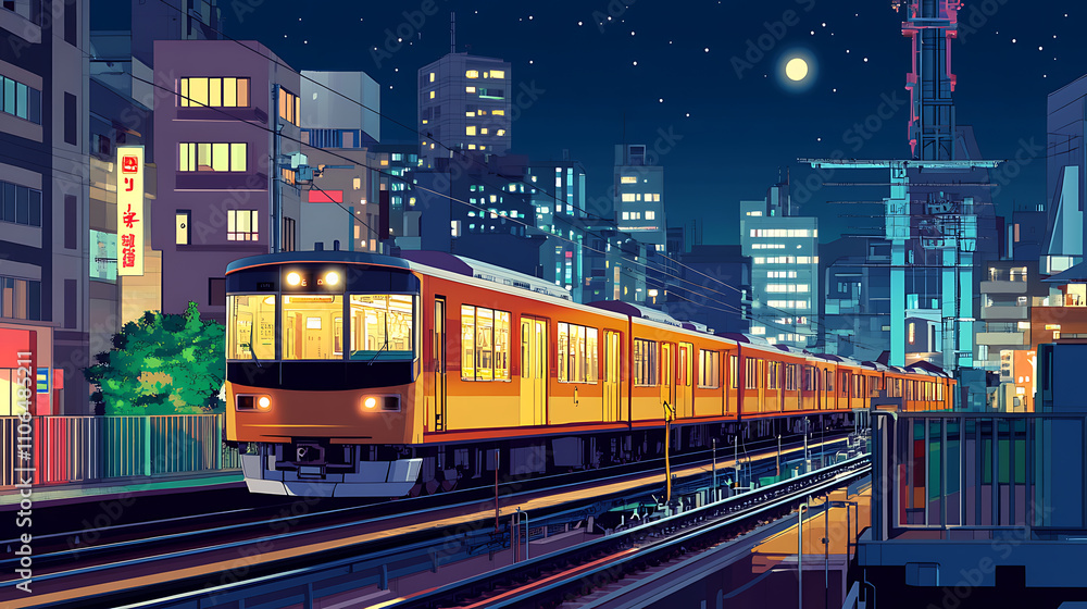 Fototapeta premium A night scene featuring the Tokyo automated guide-way train