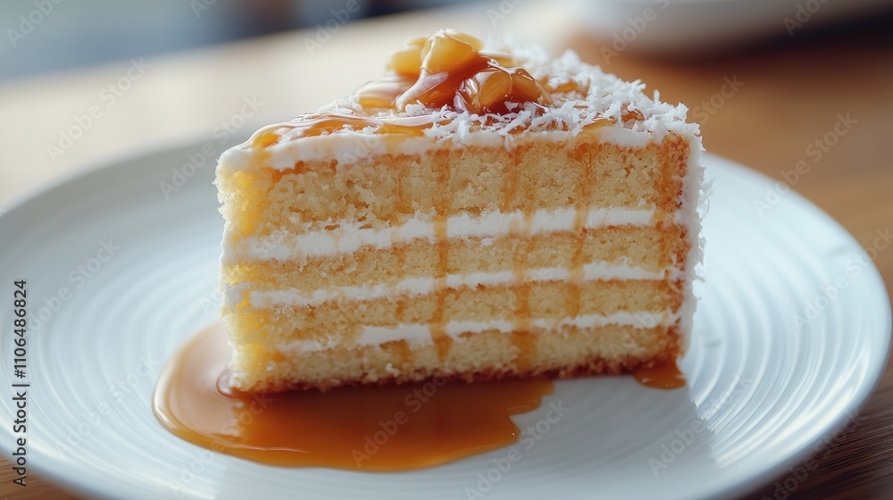 Delicious Layered Cake with Whipped Cream and Caramel Sauce Drizzle Delicious Layered Cake with Whipped Cream and Caramel Sauce Drizzle