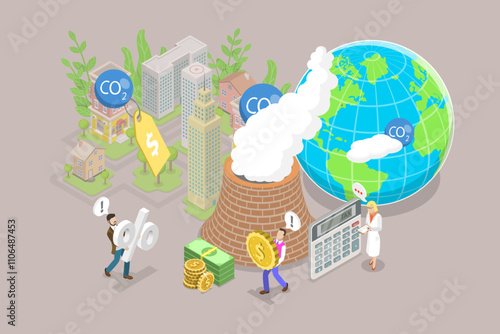 3D Isometric Flat Vector Illustration of Carbon Tax, Low Air Pollution and Environmental Responsibility