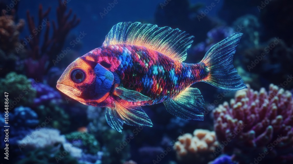 Fototapeta premium Vibrant Fish in a Digital Underwater World