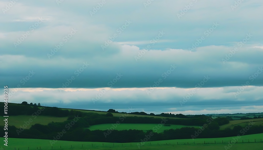 Tranquil green field under cloudy sky Tranquil green field under cloudy sky