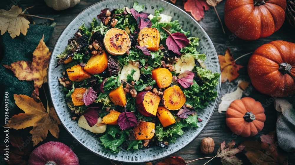Fresh Autumn Salad with Butternut Squash and Leafy Greens Fresh Autumn Salad with Butternut Squash and Leafy Greens