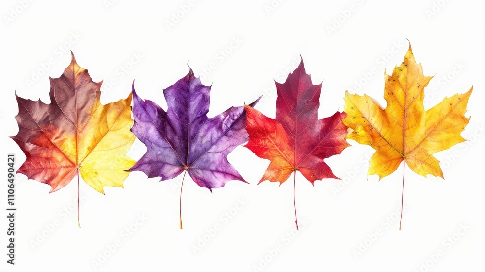 Autumn maple leaves sketch in vibrant colors photographed on white background Autumn maple leaves sketch in vibrant colors photographed on white background