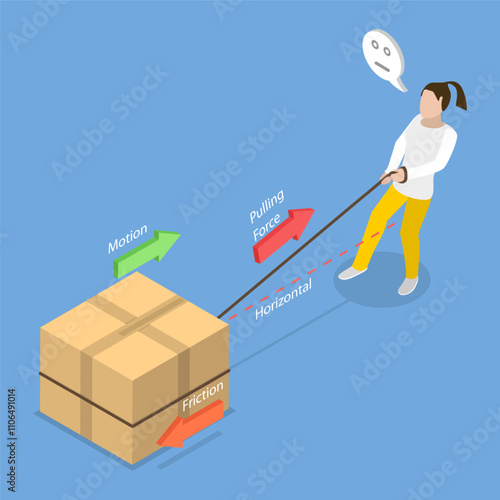 3D Isometric Flat Vector Illustration of Motion And Pulling Forces In Physics, Science and Education