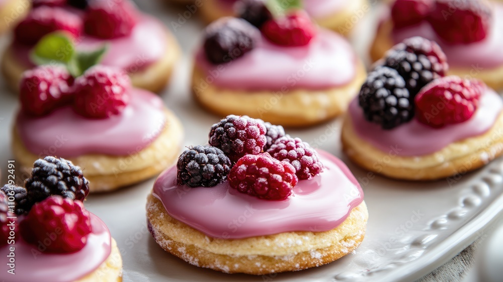 Delicious Berry Topped Pastries with Creamy Icing and Fresh Mint Delicious Berry Topped Pastries with Creamy Icing and Fresh Mint