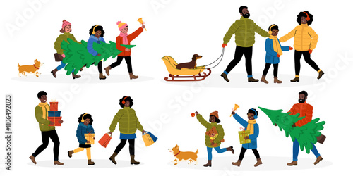 Families enjoying festive winter activities while preparing for Christmas celebrations
