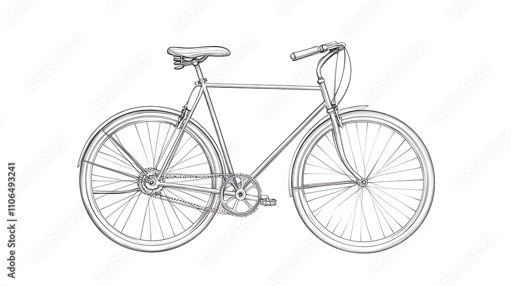 A minimalist line drawing of a bicycle in black and white A minimalist line drawing of a bicycle in black and white