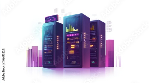 Modern Data Center Servers Displaying Digital Information