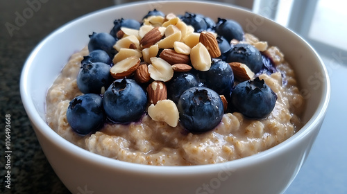 Blueberry and nut topped oatmeal