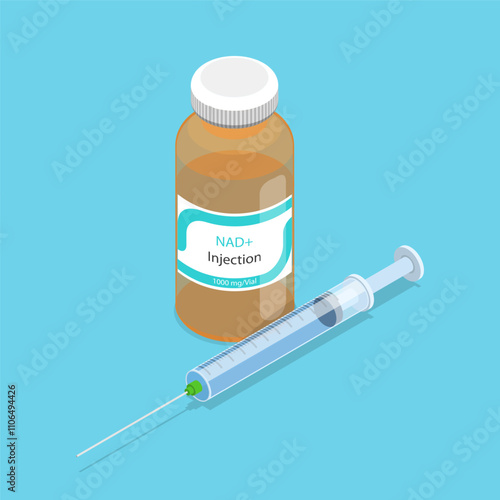 3D Isometric Flat Vector Illustration of Anti-aging Therapy, NAD, Vital Molecule For Energy