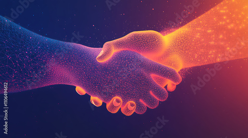 Digital handshake representing virtual collaboration and trust in the tech-driven business world