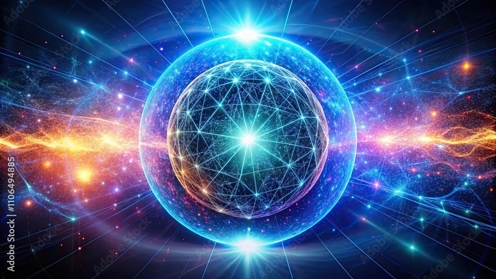 Glowing rotating particle neon plasma sphere in the Universe. Technology background, neon, plasma, sphere Glowing rotating particle neon plasma sphere in the Universe. Technology background, neon, plasma, sphere