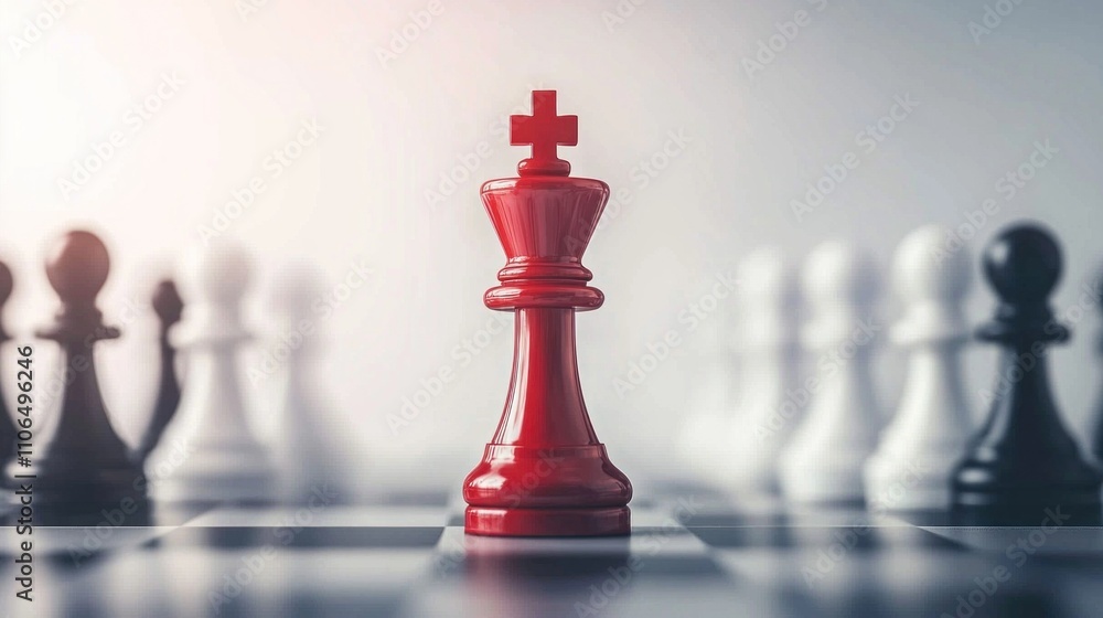 Strategic chess match featuring red king indoor setting game play focused environment close-up view mastery concept Strategic chess match featuring red king indoor setting game play focused environment close-up view mastery concept