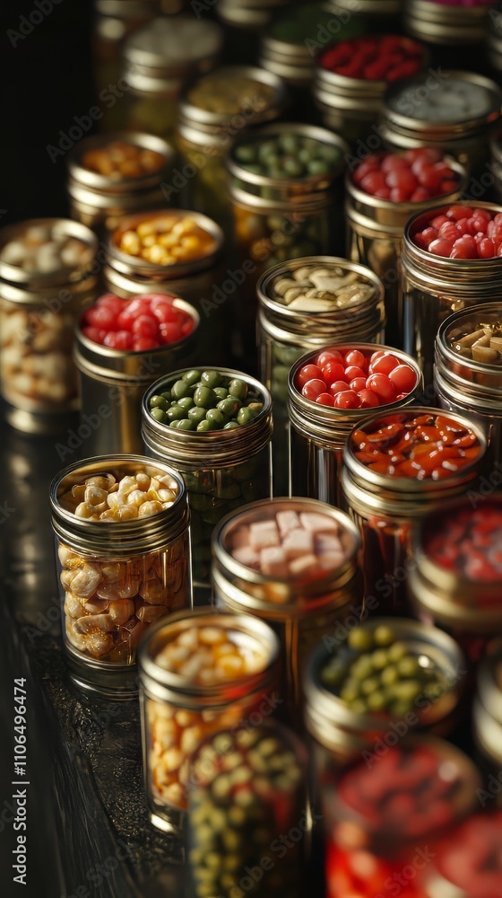Canned food in blank metal jars, concept of canned food. canned food. Ultra realistic. Photorealistic hypermaximalist advertising photography hyper realistic fine detail Canned food in blank metal jars, concept of canned food. canned food. Ultra realistic. Photorealistic hypermaximalist advertising photography hyper realistic fine detail