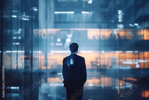 Businessman Contemplating in Modern Office. Concept of Leadership, Strategy, and Vision.