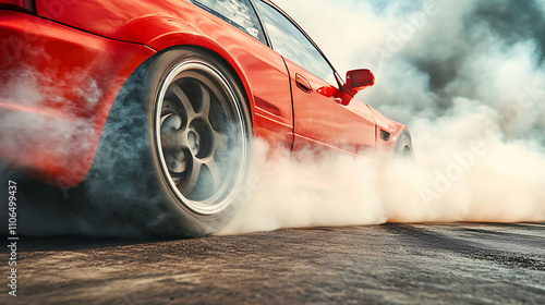 Drifting car wheels;Sports car racing on the race track