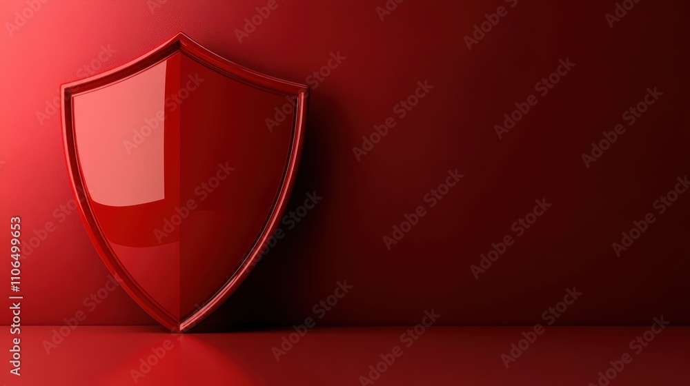 Red shield on minimalist red background Red shield on minimalist red background