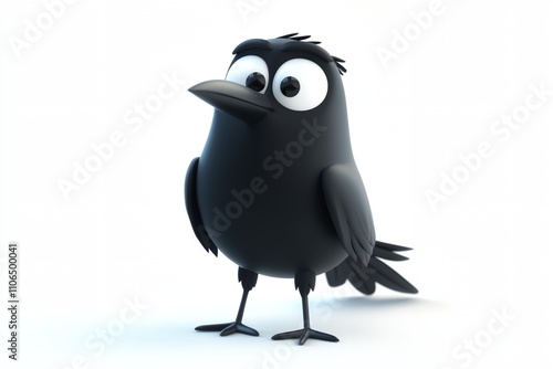 A cartoon bird with a black body and a white head. The bird has a serious expression on its face