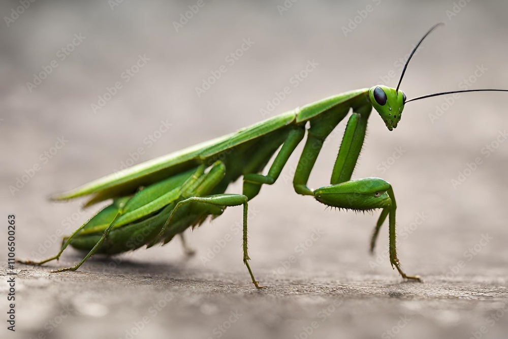 A detailed close-up image of a vibrant green mantis A detailed close-up image of a vibrant green mantis