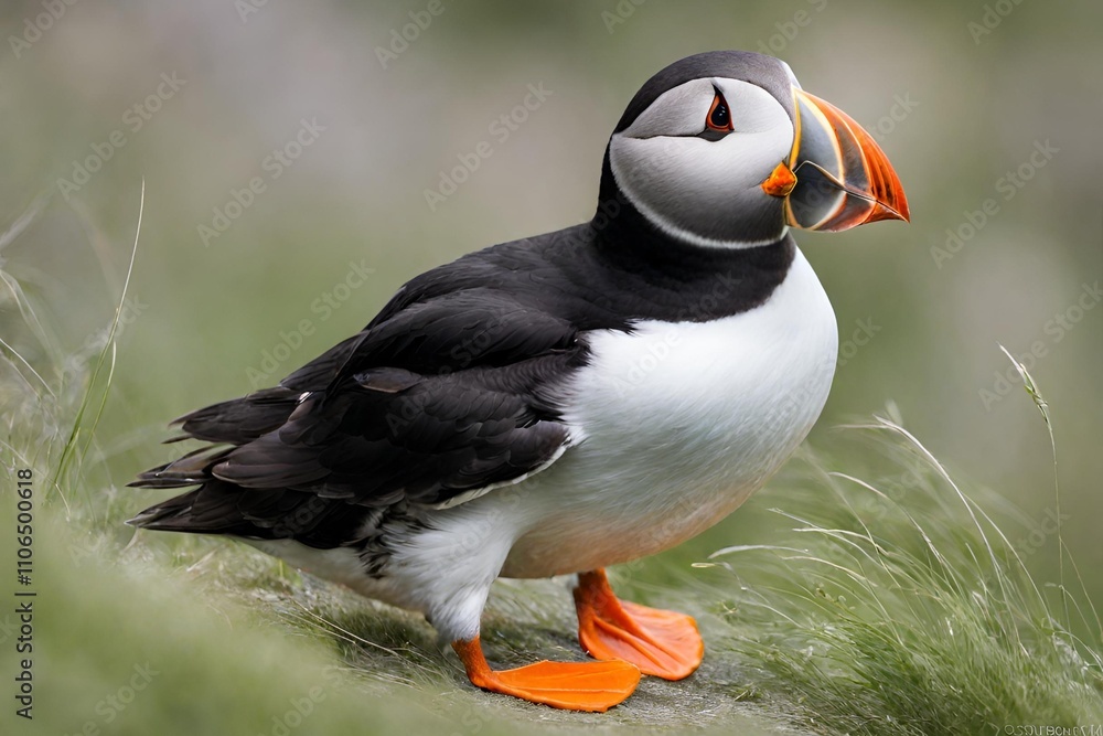 Naklejka premium Majestic Puffin Standing on a Coastal Cliff