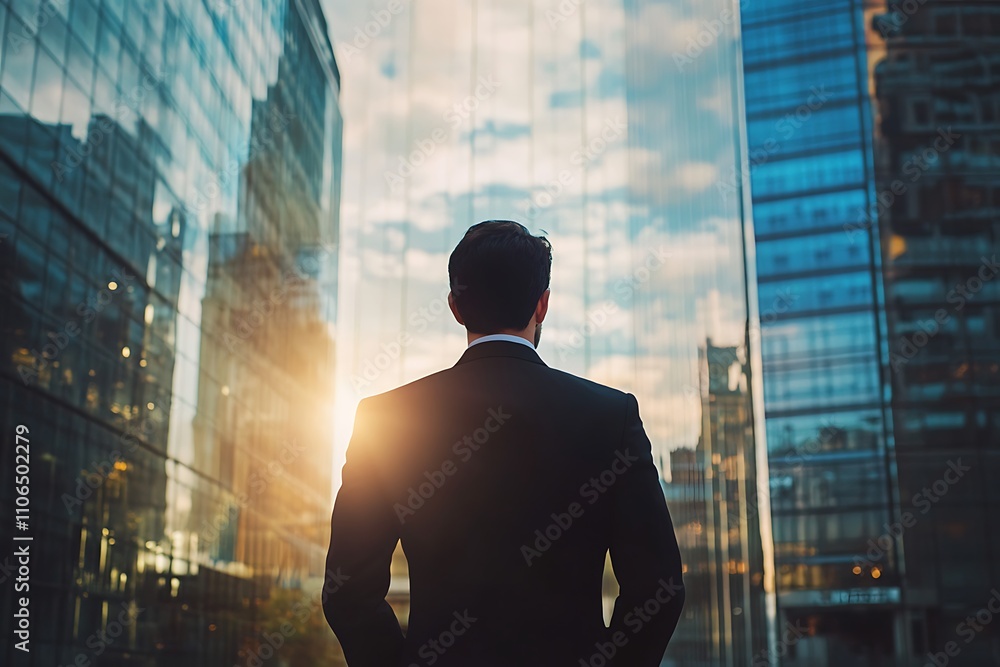 Businessman looking towards the future. Concept of ambition, leadership, and success. Businessman looking towards the future. Concept of ambition, leadership, and success.