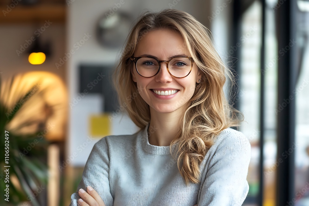 Confident woman with glasses. Concept of professional, success, and career. Confident woman with glasses. Concept of professional, success, and career.
