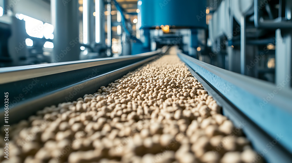 Shrimp on a conveyor belt, seafood freezing process Shrimp on a conveyor belt, seafood freezing process