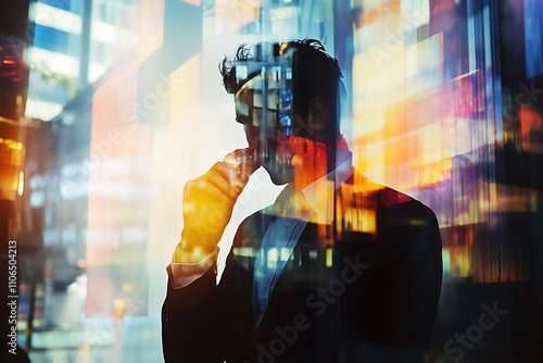 Businessman Reflecting in a Cityscape. Concept of Decision Making, Strategy, and Urban Life.