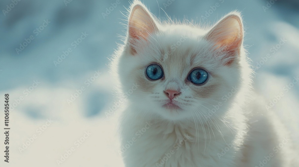 Fototapeta premium Close-up of a White Cat with Blue Eyes