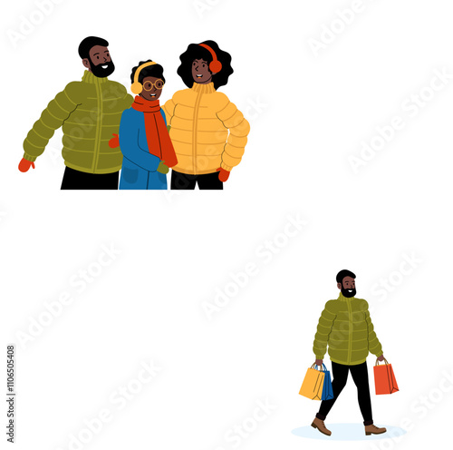 Man carrying colorful shopping bags in a casual outfit during winter