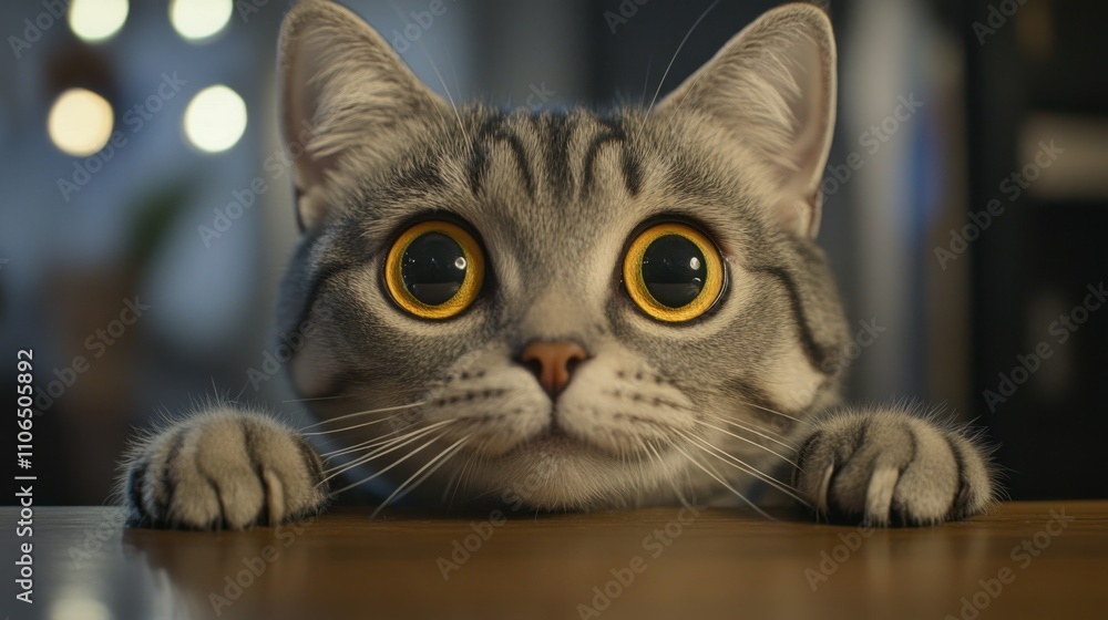 Curious American Shorthair with Bright Yellow Eyes Curious American Shorthair with Bright Yellow Eyes