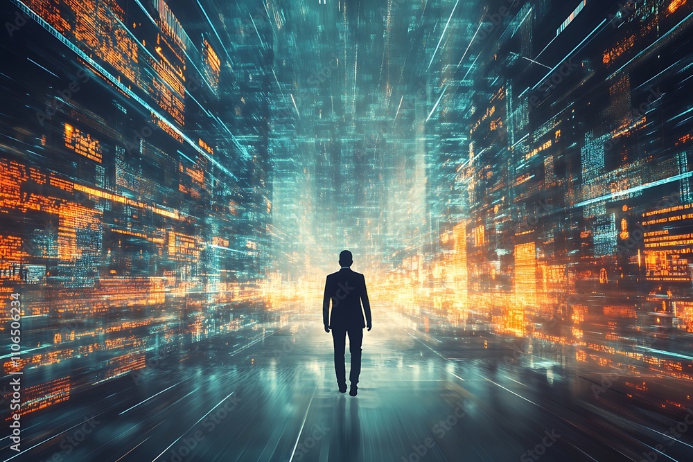 Future Business Leader in Digital City. Concept of Innovation, Technology, and Progress. Future Business Leader in Digital City. Concept of Innovation, Technology, and Progress.