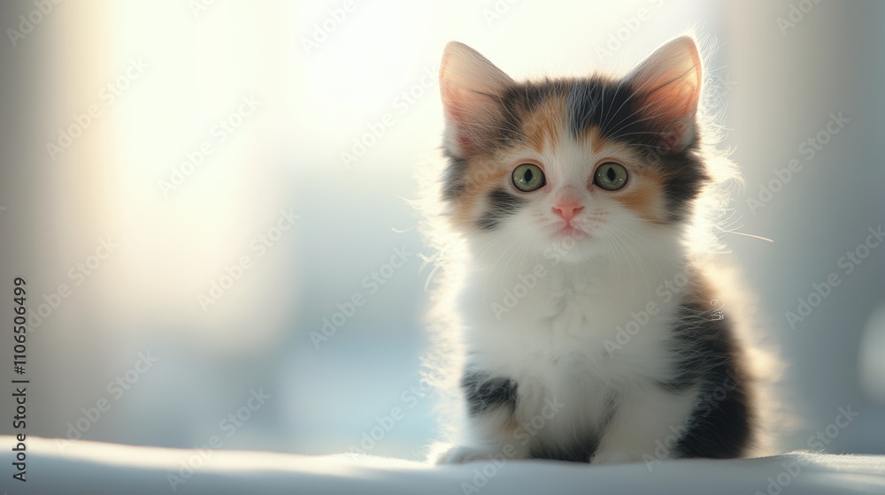 Adorable Fluffy Calico Kitten with Green Eyes Adorable Fluffy Calico Kitten with Green Eyes