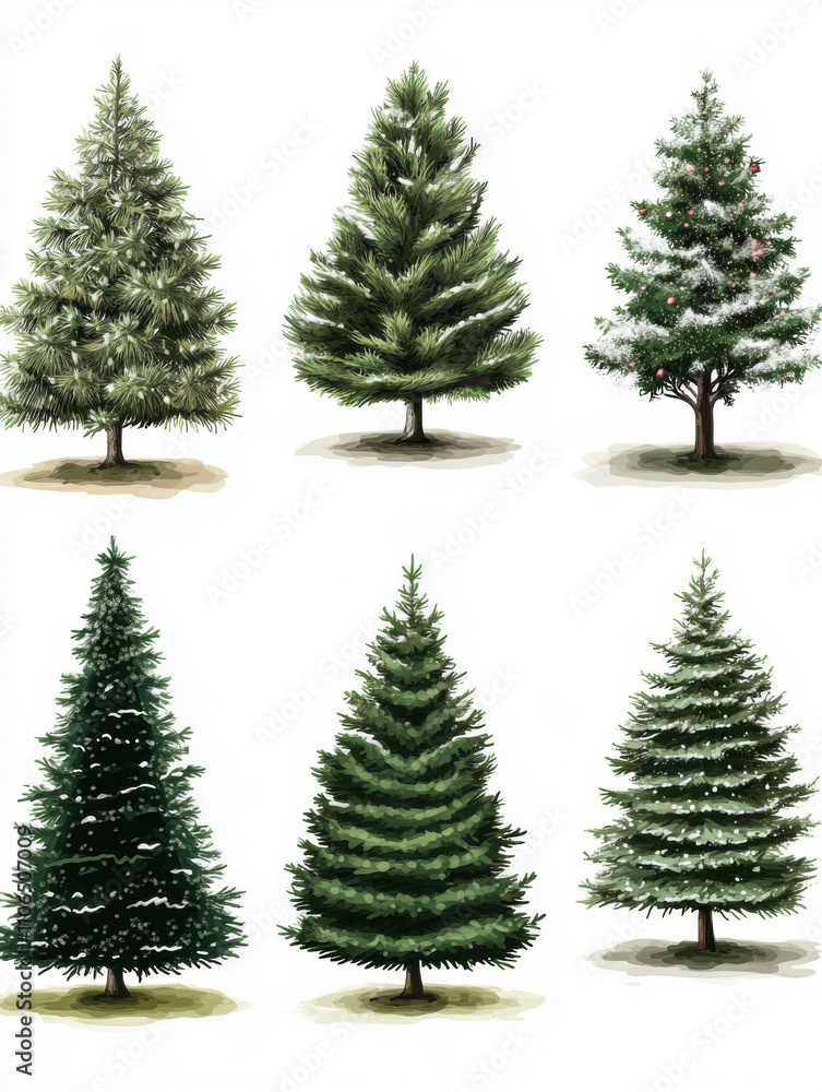 Obraz premium christmas trees, all diferent style and type, high quality, neutral tones, plain and white background