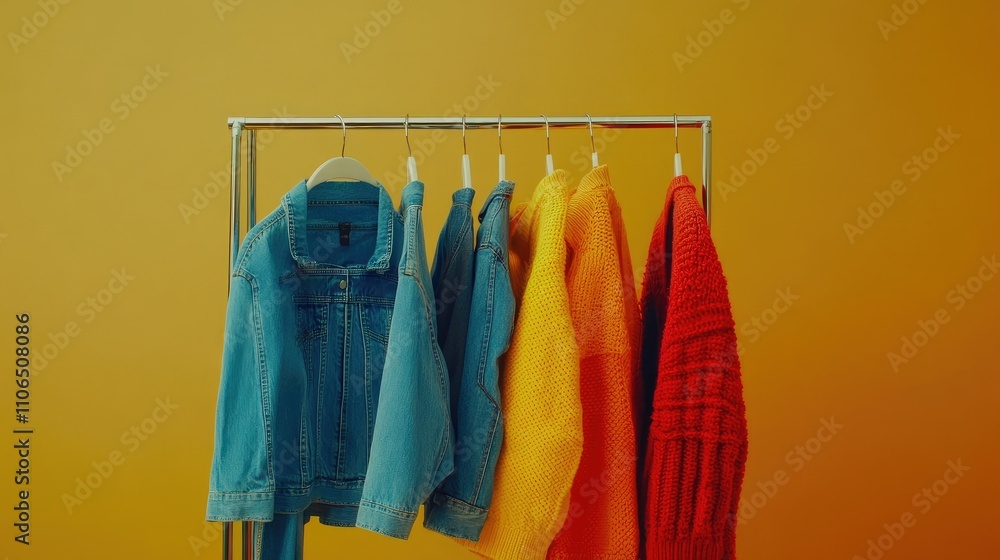 Classic Clothing Rack with Colorful Sweaters and Jackets Classic Clothing Rack with Colorful Sweaters and Jackets