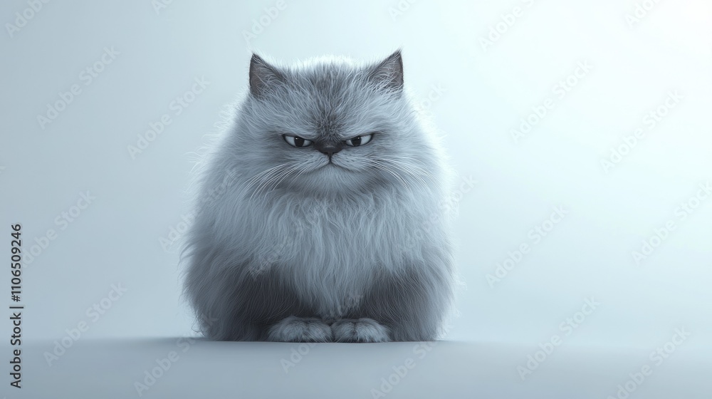 Fototapeta premium Fluffy Cat with Droopy Ears and Sorrowful Expression