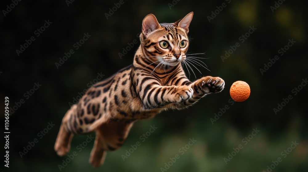 Playful Bengal Cat Jumping After a Ball Playful Bengal Cat Jumping After a Ball