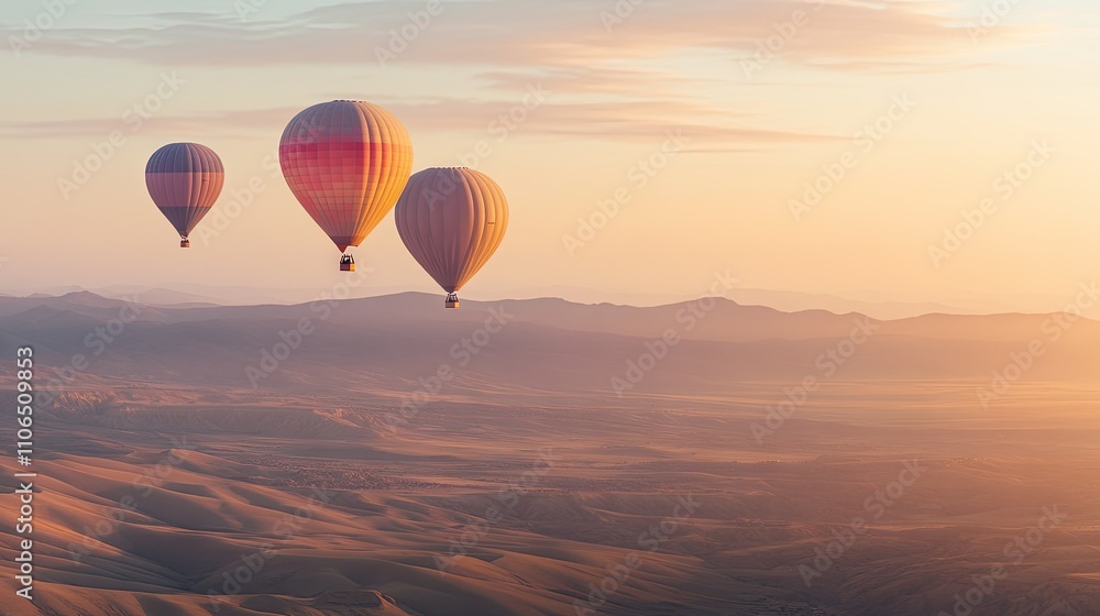 Fototapeta premium Colorful Hot Air Balloons Over Scenic Landscape