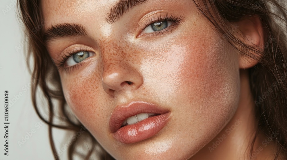 Close-up Portrait of a Woman with Freckles Close-up Portrait of a Woman with Freckles