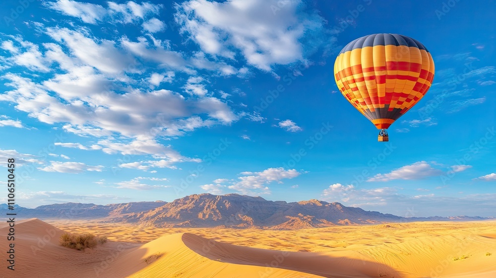 Obraz premium Vibrant Hot Air Balloon Over Sahara Desert