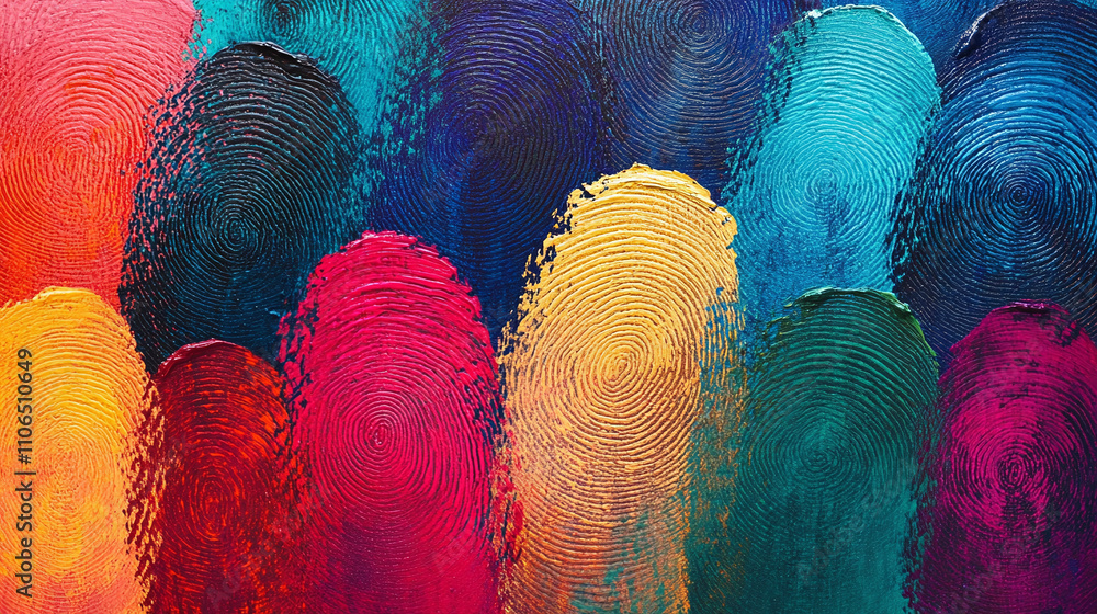 Fototapeta premium Many different colorful fingerprints background. people diversity concept, identity paint, individuality and friendship, love, together, unique, diverse, community peace.