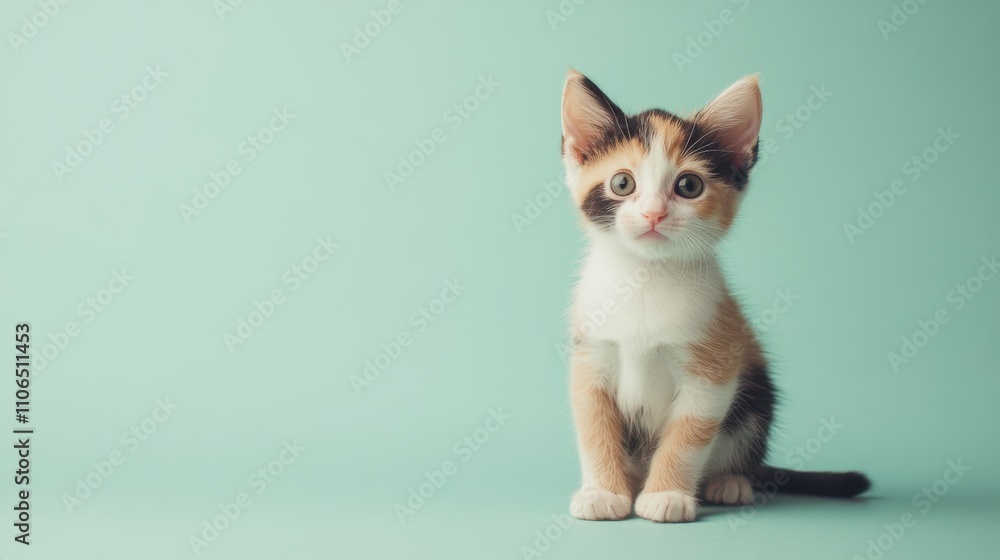 Adorable Calico Kitten Sitting Against Soft Background Adorable Calico Kitten Sitting Against Soft Background